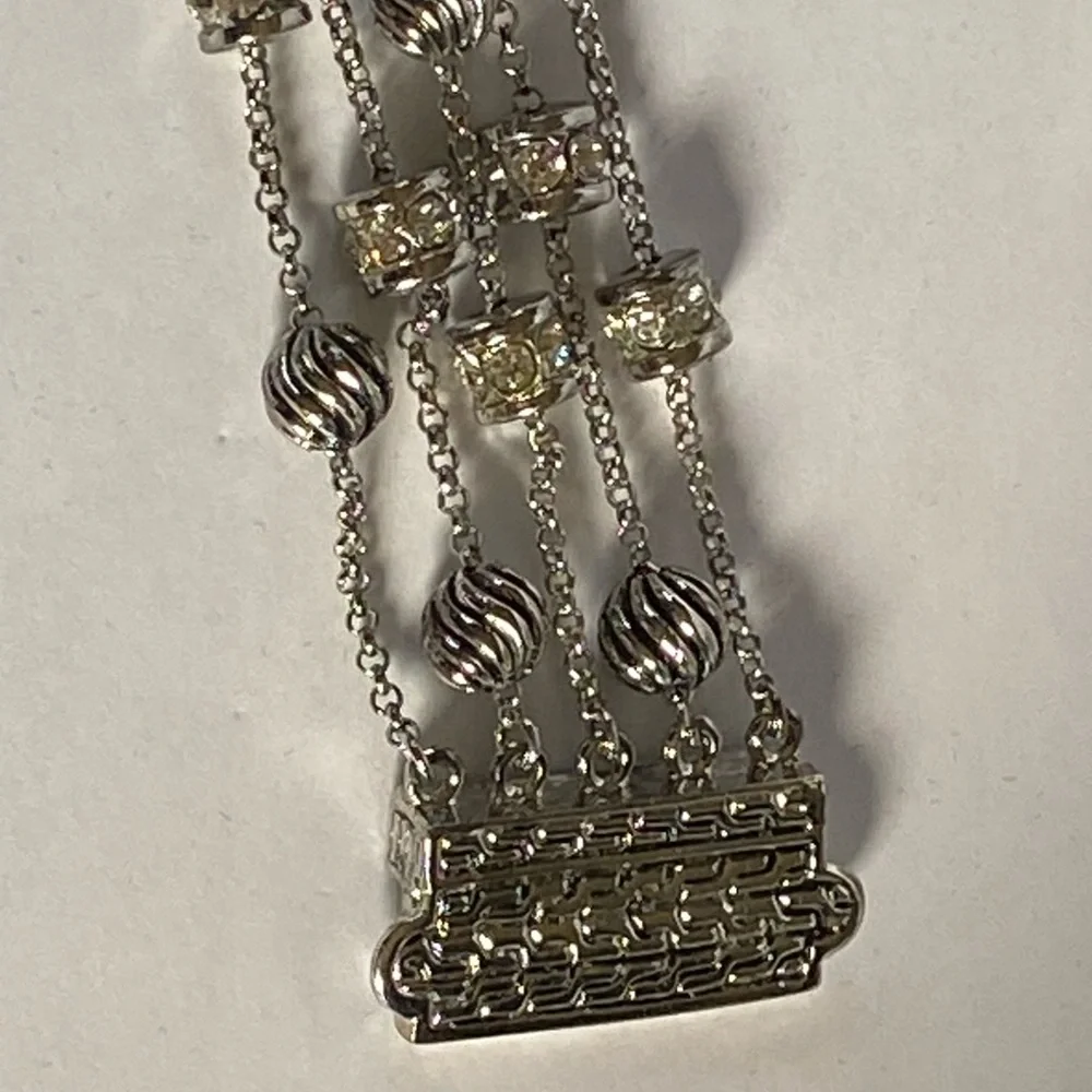 Vintage 4 Strand Large Silver & Crystal Magnetic Bracelet - Picture 8 of 12